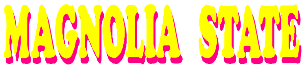 The text "MAGNOLIA STATE" on a background with no other discernible details is shown atop an image of what appears to be a magnolia flower in full bloom against a blurred backdrop, possibly indicating that this clip-art represents Magnolia State University or something related.
