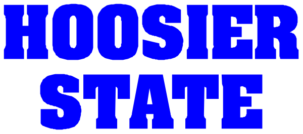 The text "HOOSIER STATE" on a blue background with white lettering is displayed prominently at the top of an image that appears to be related to Indiana's state flag design featuring stars and stripes, but it does not show any specific details about people or objects in this clip-art style.