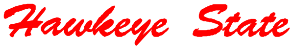 The text "Hawkeye State" with a red outline on an otherwise plain background is shown.