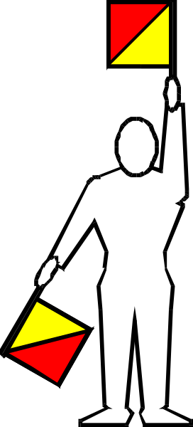 The image shows a black silhouette of an adult figure holding up two red traffic signs with arrows pointing left and right against a white background.