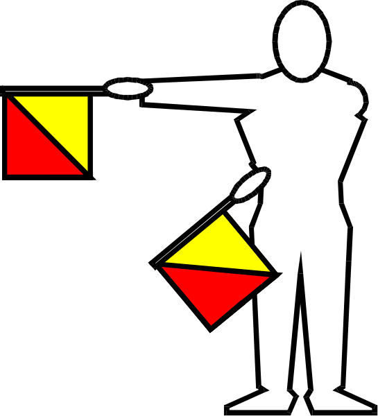 The black and white silhouette of a person holding up two red triangles with an arrow pointing to them from above.