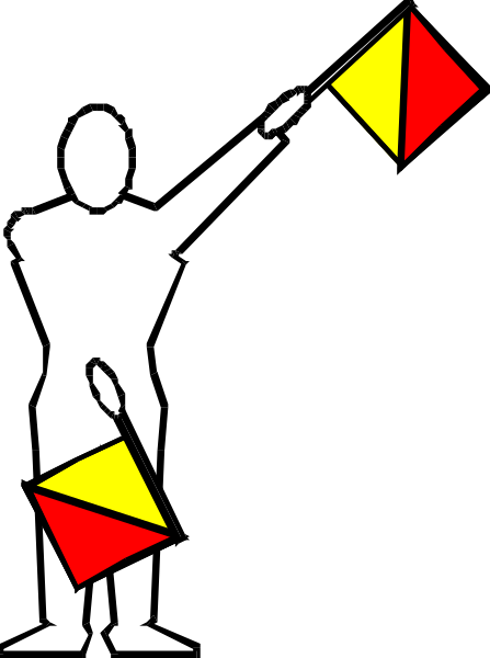 The black and white logo features a silhouette of an athlete holding two flags: red for first place and yellow for second place in front of them.
