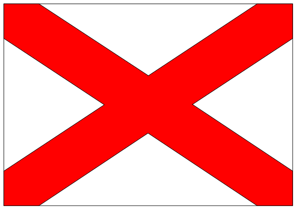 The image shows a stylized representation of an Irish flag with its distinctive red cross on white background inside what appears to be a battery-like shape in black outline against a gray backdrop.