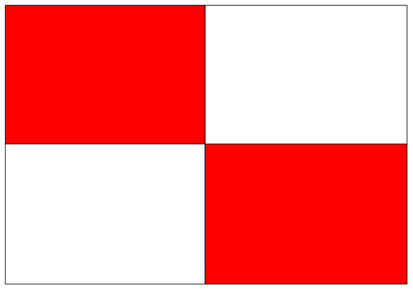 The image shows a pixelated representation of an object that resembles a red flag with white stripes on it against a gray background.
