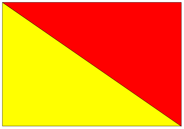 The image shows a red flag with yellow stripes on it against an unseen background.