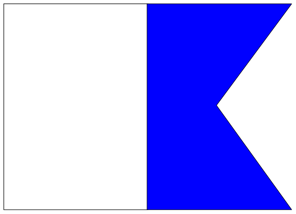 The image shows a simple line drawing of an arrow pointing to its target with two different colored sections: blue on top half and white in bottom half.