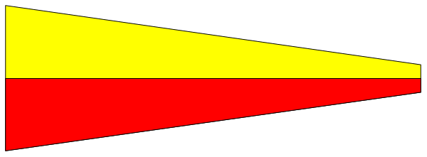 The image shows a simple black and white line drawing of an abstract shape resembling a flag with red stripes on top and bottom edges against a gray background.
