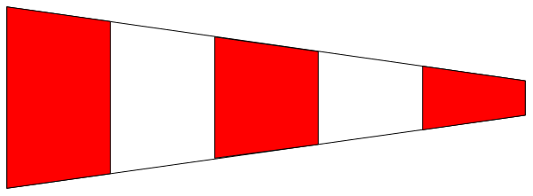 The image shows a red flag with white stripes on it against an indistinct background.