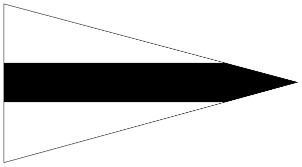 The image shows a black and white abstract design with geometric shapes resembling an arrow pointing to its right side.