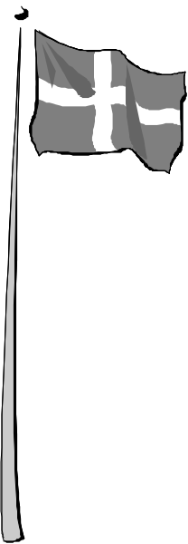 The flag of a country with crosses on it appears to be superimposed over an object that resembles a person's torso in black-and-white.