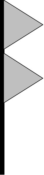 The image shows a gray background with three black triangles of varying sizes arranged vertically on top left corner to bottom right corner against white lines that form an abstract pattern resembling flags in between them.