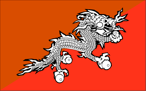 The image shows a red flag with an illustration of a dragon on it to its left side, which is partially obscured by another smaller graphic that resembles a stylized animal figure in black against a white background; both graphics appear superimposed over each other and are set within the confines of what looks like two rectangles.