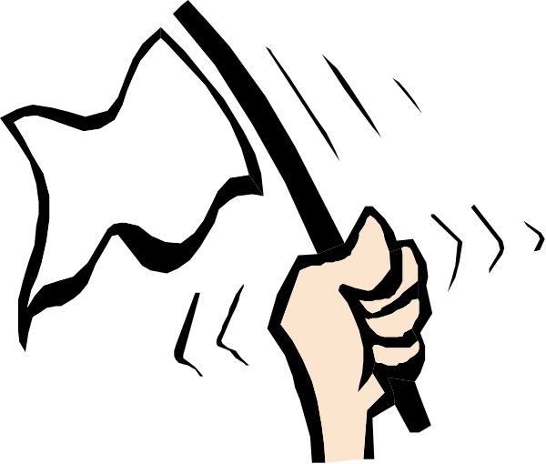 The black and white silhouette of a person holding up their fist with an object that resembles a fish on it in front of them.