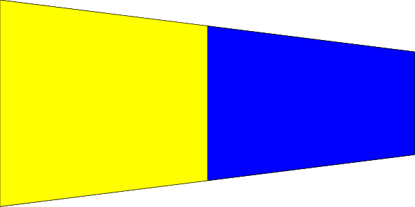The image shows a blue flag with yellow stripes on it being held by an unseen person at what appears to be a rally or protest event in front of some buildings that have windows reflecting light.