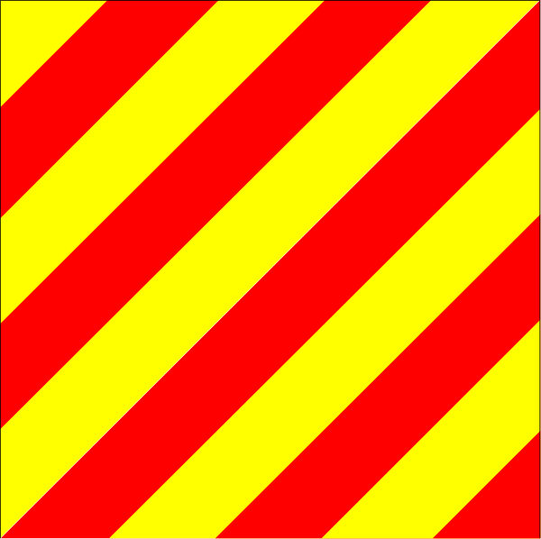 The image shows a close up of red and yellow striped caution tape with diagonal lines across it against an indistinct background that could be interpreted as watermarked paper texture due to its pattern resembling ink on blotter, but without any specific details or context provided in the clip-art.