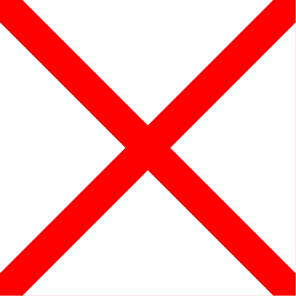 The image shows a red cross on top of an X symbol against a white background with no additional context provided about any other elements in this clip-art picture.