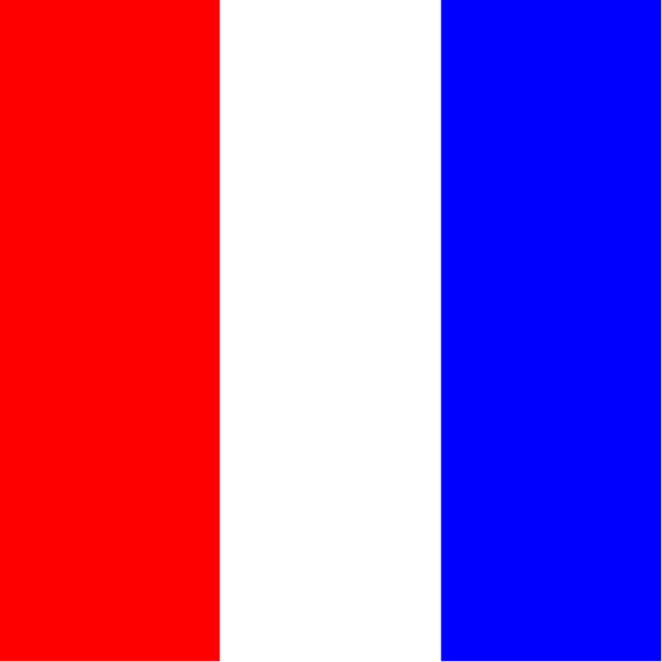 The flag of France with a red stripe on top followed by white then blue horizontal bands is shown against a plain background in this small clip-art image.