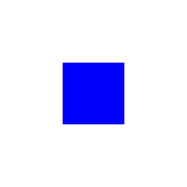 The image shows a blue square on top of another smaller blue rectangle against a white background.