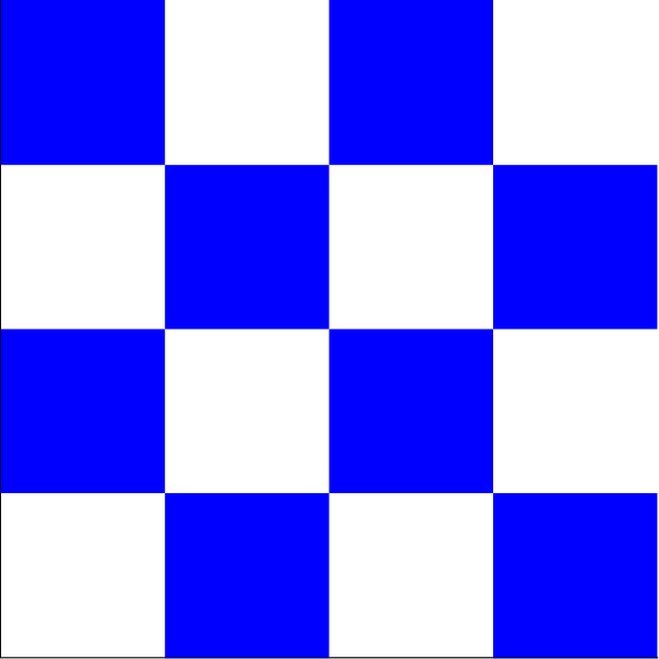 The image displays a checkered pattern with alternating blue squares forming an X shape overlaid on top of white diamonds in each square corner.