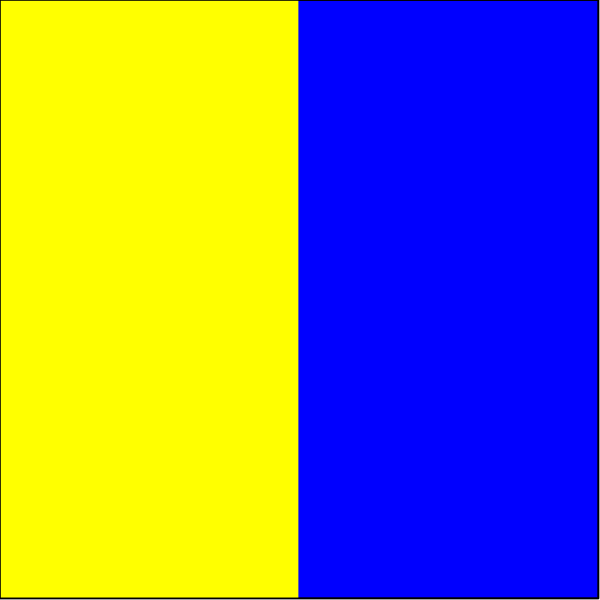 The image shows a blue flag with yellow stripes on it next to another similar but smaller blue flag without any visible textures or patterns in an indistinct background that does not provide enough information for description.