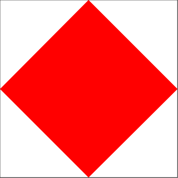 The image shows a simple red diamond shape with white borders against a plain background.