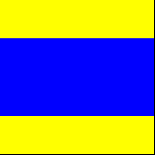 The image shows a blue rectangle with yellow stripes on its sides next to an empty white space that is outlined by two rectangles in different shades of green at top left corner.