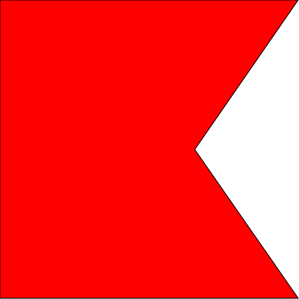 The image shows a red K shape with white outlines against a black background.