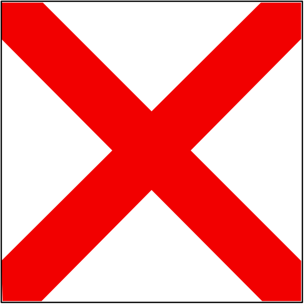 The image shows a red "X" symbol on top of another smaller red square with an exclamation mark inside it against a black background.