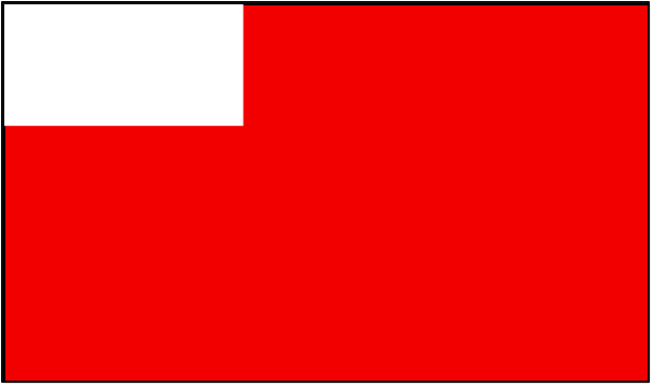 The image shows a red rectangular object with white edges on its left side against a grey background.