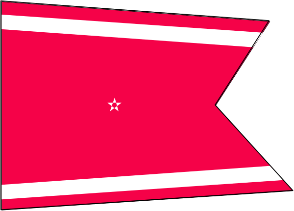 The image shows a red flag with white stripes on it against a gray background.