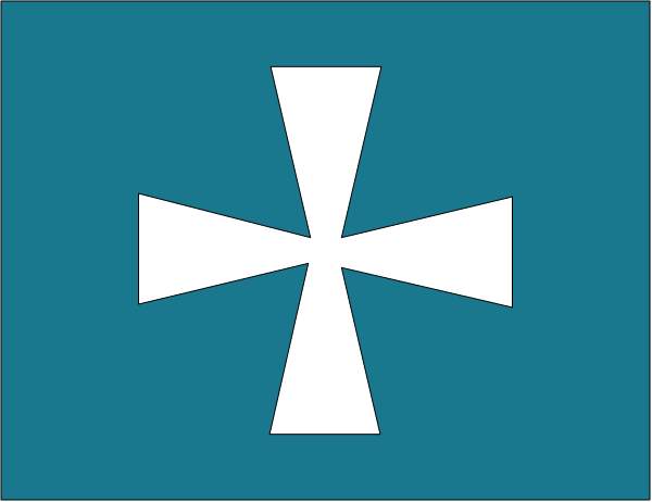 The image shows a blue flag with white crosses on it against a grey background.
