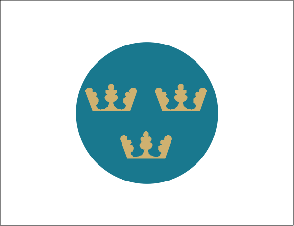 The flag of Iceland with a coat of arms design on it displayed against a white background within an advertisement banner that has text at both ends.
