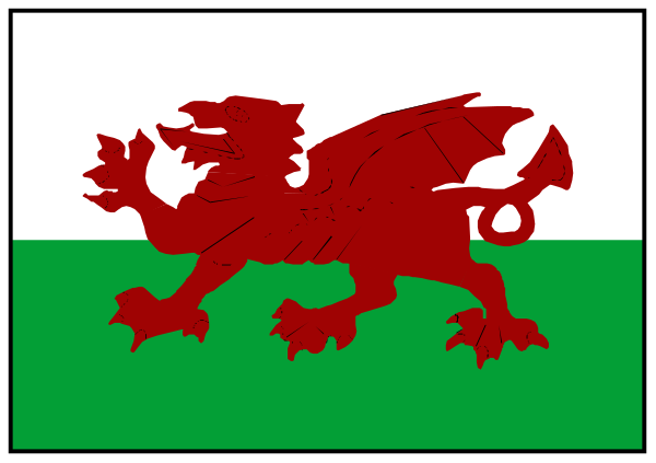 The flag of wales with a soccer goalpost behind it on top of what appears to be an umbrella stand in front of a window frame.