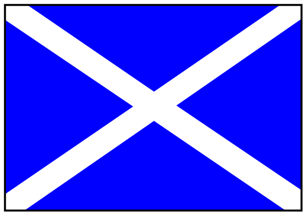 The image shows a blue flag with white crosses on it inside an orange rectangle border.