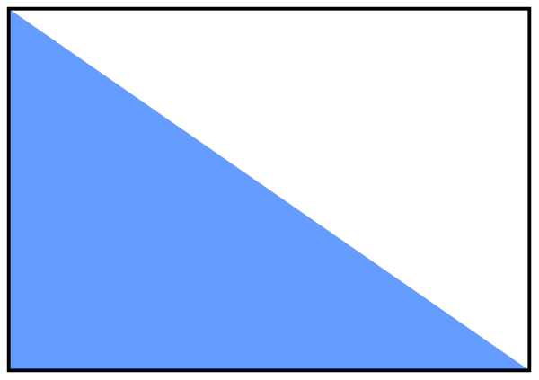 The image shows a simple line drawing of two rectangles with different shades of blue on either side connected by an arrow-like shape in white against a light grey background.