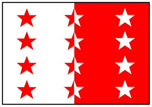 The flag of France with a red stripe on top.