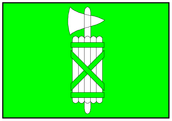 The image shows a green flag with an exclamation mark on it inside what appears to be a black box within another larger square frame that is also colored in shades of gray.