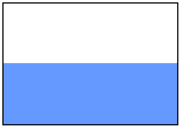 The image shows a simple line drawing of two rectangles with different shades of blue representing water on either side connected by an unshaded rectangle that represents land in between them against a light grey background.