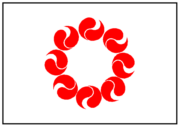 The image shows a red circle with two white lines inside it on top of what appears to be an abstract design resembling a flagpole against a gray background.