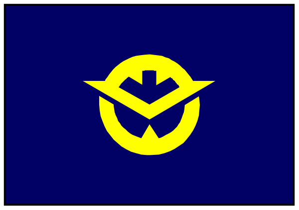 The image shows a pixelated representation of two flags: on top, there's an American flag with stars; below it is another blue flag featuring what appears to be a shield emblem in yellow.