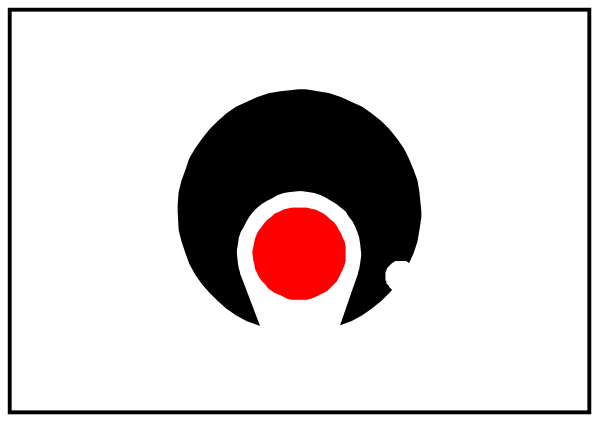 The image shows a black and white illustration of an eye with red pupil inside what appears to be a window frame on top of another rectangular shape that could represent paper or cardboard.