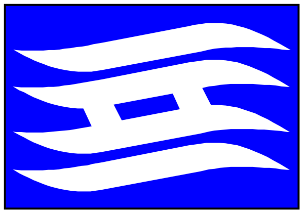 The image shows a blue flag with white text on it that reads "SFS".