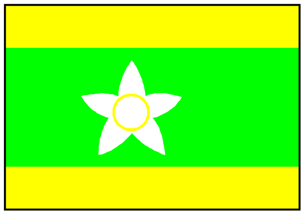 The image shows a stylized flag with green stripes on either side of yellow center featuring white stars at each corner; there is no text present in this clip-art illustration.