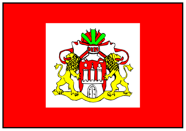 The flag of a country with its coat of arms displayed on it.