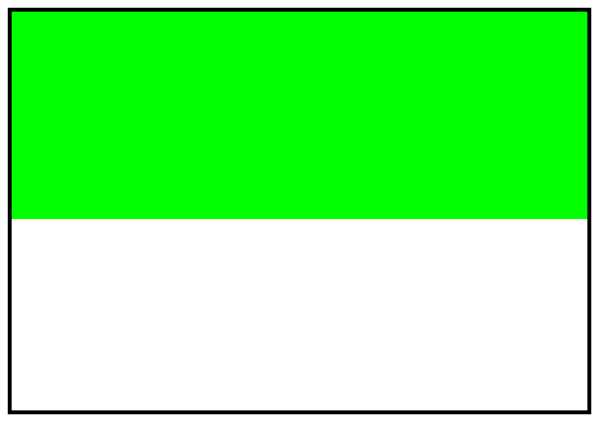 The image shows a simple line drawing of an abstract shape with two distinct color sections: green on top half and white below it.