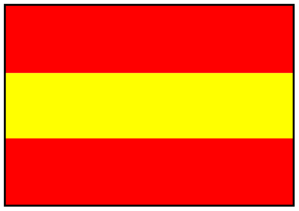 The image shows a red rectangular object with yellow stripes on its sides against a gray background.
