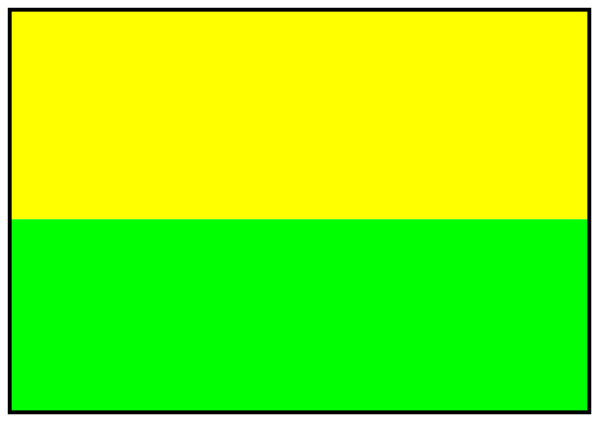 The image shows a simple line drawing of two rectangles with different backgrounds: green on top and yellow below them, separated by an orange rectangle in between that has white lines forming what appears to be a letter 'S'.
