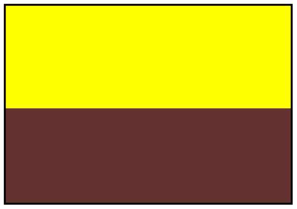 The image shows a simple line drawing of two rectangles with different backgrounds: yellow on top and maroon at bottom, separated by an orange rectangle in between them against a gray backdrop.