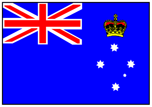 The flag of Australia with a British crown on it next to an Australian flag flying from a pole.