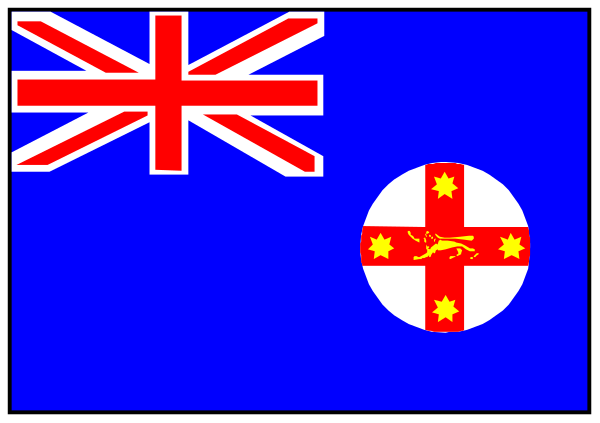 The flag of England next to a cross symbolizing New Zealand on top of another blue flag with an emblem that appears to be related to Australia's national identity.